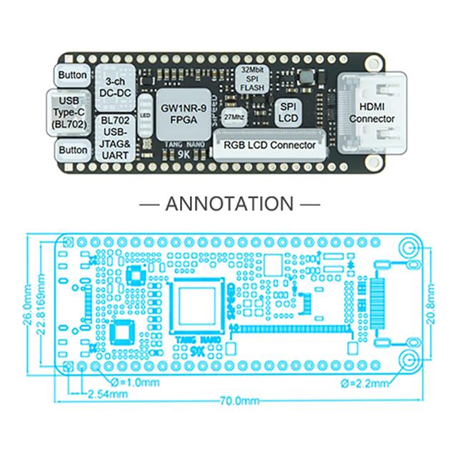 Sipeed Tang Nano 9K FPGA Development Board Gowin Prinsta  Cartes et kits d'évaluation et de démonstration
