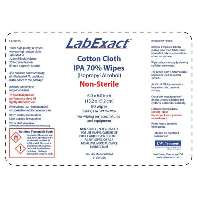 IWT-IPA70-CW66-B I W Tremont  Clean Room Treatments Cleaners Wipes