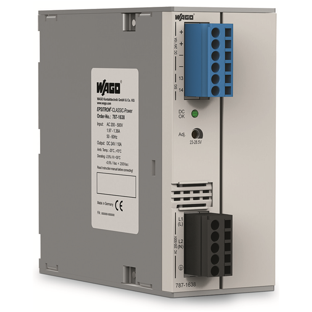 787-1638 WAGO Corporation  Fuentes de alimentación industriales para riel DIN