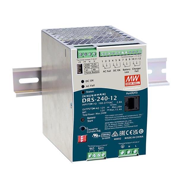 DRS-240-12 MEAN WELL USA Inc.  Industrial DIN Rail Power Supplies
